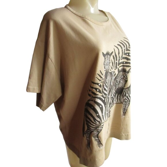 Zebras Vintage Women's T-shirt Large Single Stitch Bejewelled 1990's BIG PRINT L - Picture 4 of 11